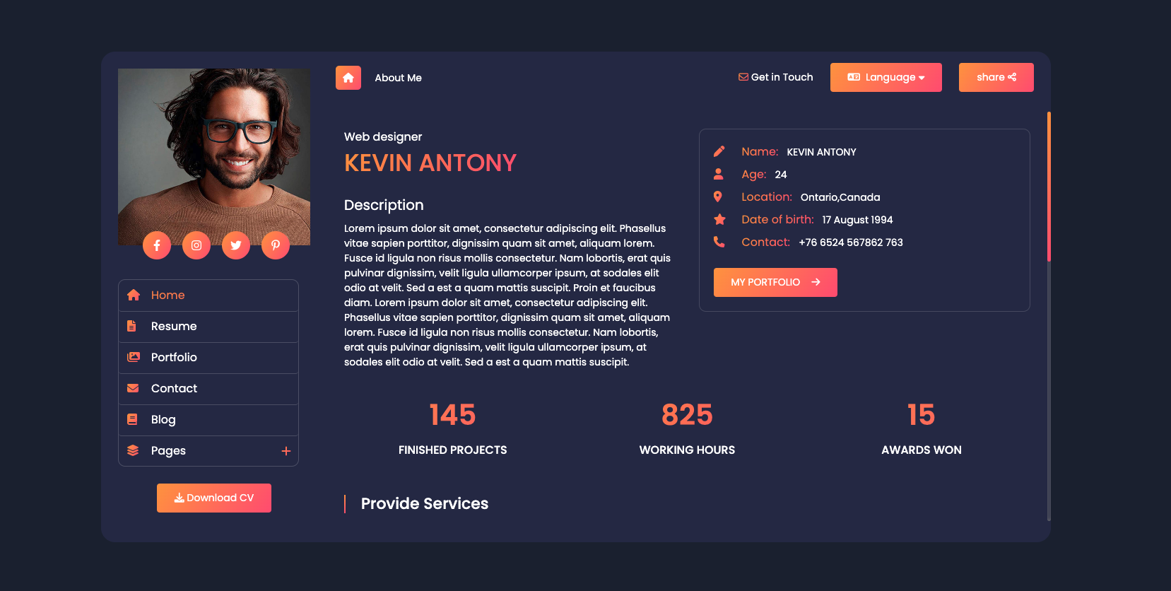 VCardNEO Template Portfolio