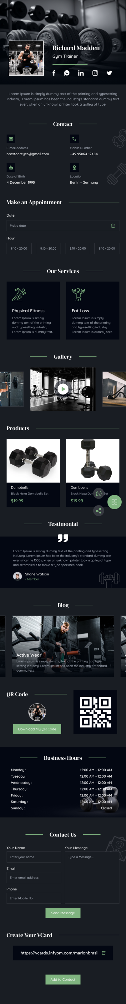 VCardNEO Template Gym