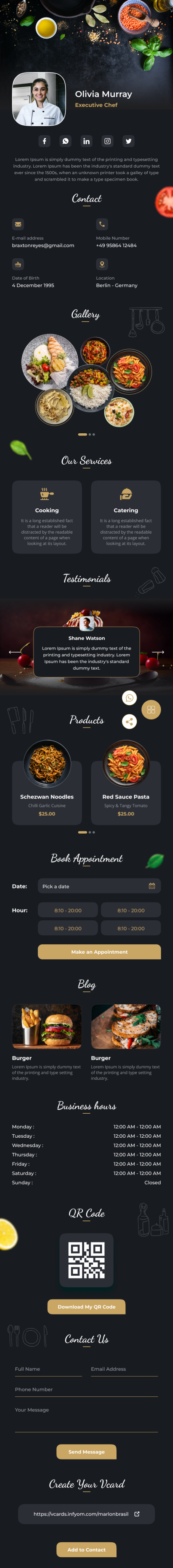 VCardNEO Template Culinary Food Services