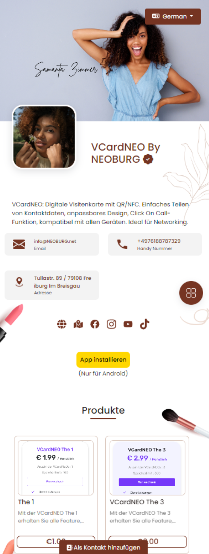 VCardNEO Template Vorschau